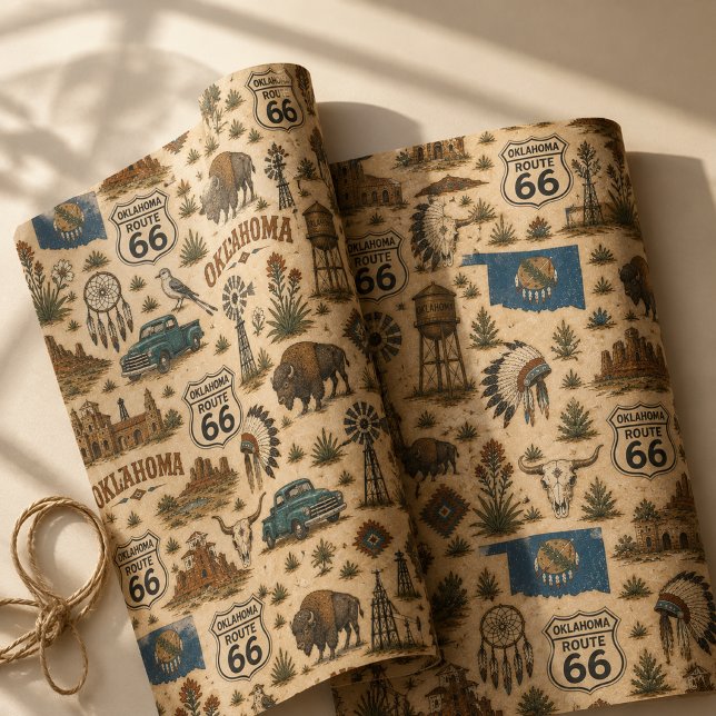 Oklahoma Route 66 Prairie Gift Wrapping Paper Sheet (Creator Uploaded)