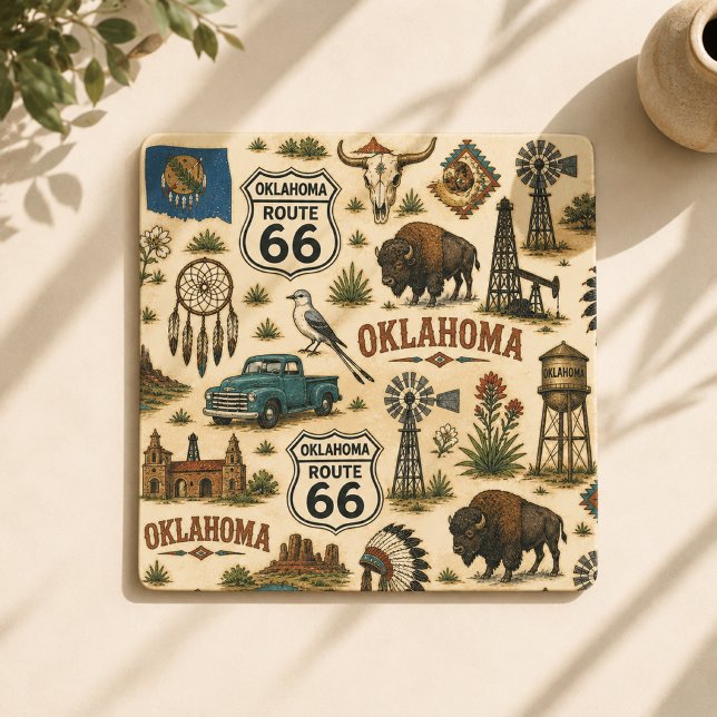 Oklahoma Route 66 Prairie Sips Square Paper Coaster (Creator Uploaded)