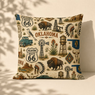 Oklahoma Route 66 Vintage Western Collage Cushion