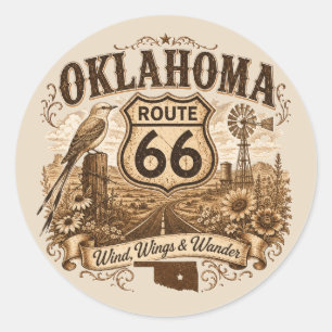 Oklahoma Route 66 Wind Wings Decal Classic Round Sticker