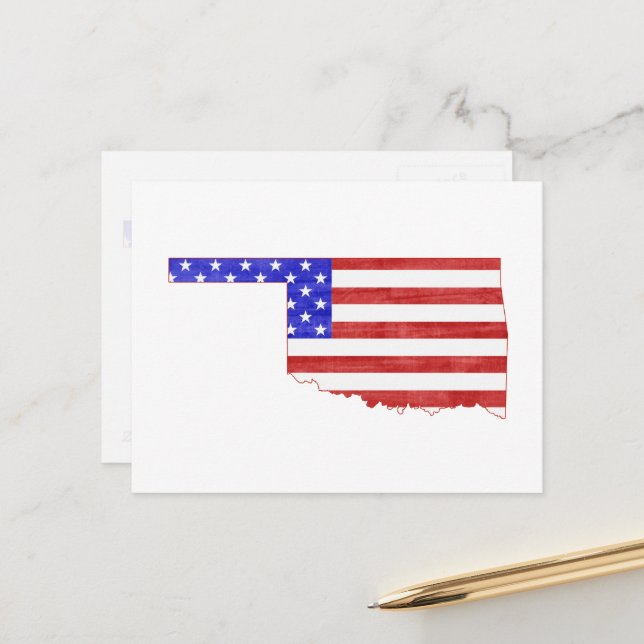 Oklahoma Shaped Patriotic Oklahoman American Flag Postcard (Front/Back In Situ)