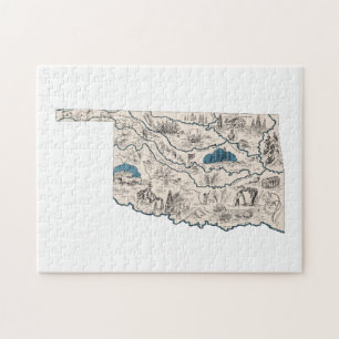 Oklahoma Shaped Vintage Oklahoman Picture Map Jigsaw Puzzle