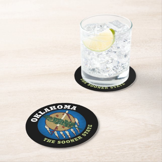 OKLAHOMA SOONER STATE FLAG  ROUND PAPER COASTER (Insitu)