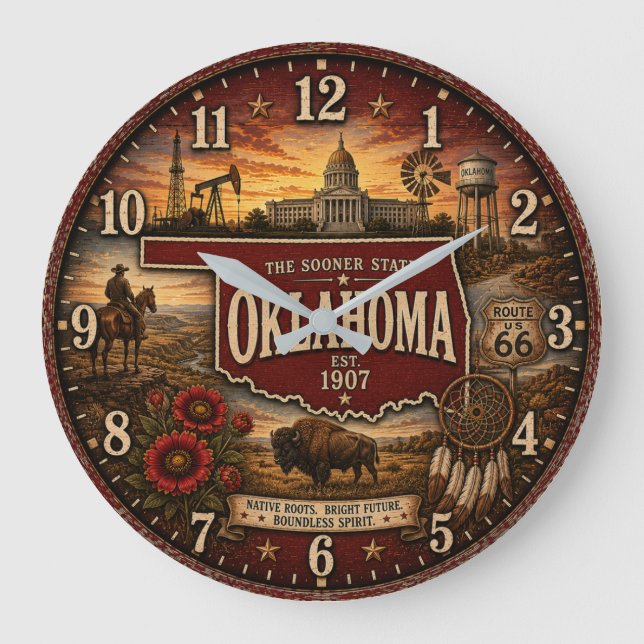 Oklahoma Sooner State Western Prairie  Large Clock (Front)