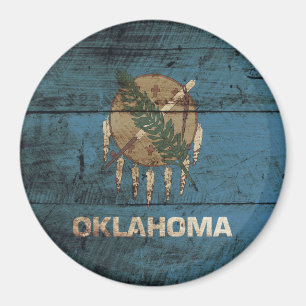 Oklahoma State Flag on Old Wood Grain Magnet