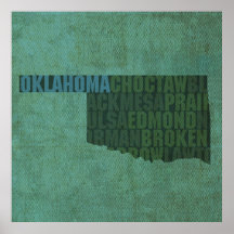 Oklahoma State Outline Word Map on Canvas