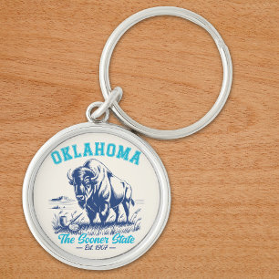 Oklahoma The Sooner State - Bison Art Design Key Ring