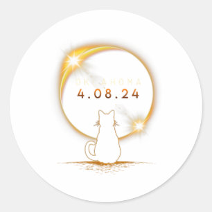 Oklahoma Total Solar Eclipse 2024 Cat Solar Eclips Classic Round Sticker