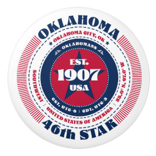 Oklahoma US State Red White Blue Typography Ceramic Knob
