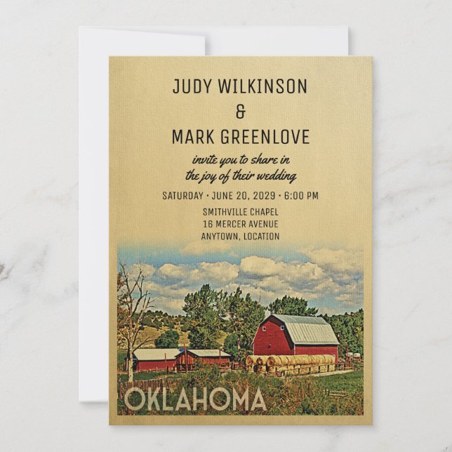 Oklahoma Wedding Invitation Farm Barn Rustic (Front)