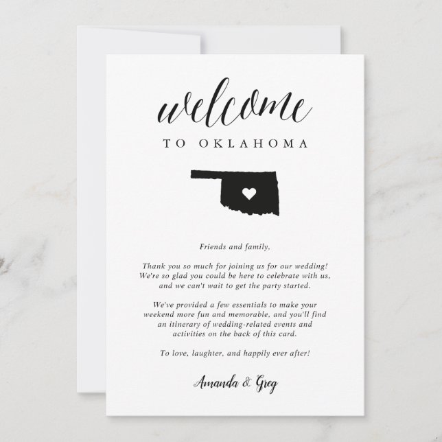Oklahoma Wedding Welcome Letter & Itinerary (Front)