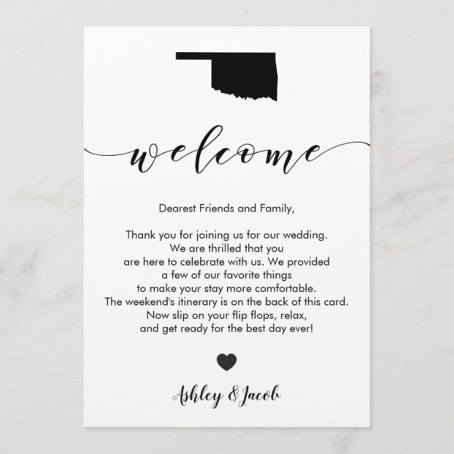 Oklahoma Wedding Welcome Letter & Itinerary Card (Front)