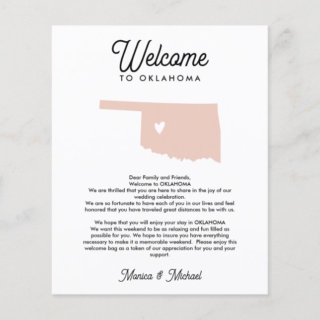 OKLAHOMA Welcome  Letter & Itinerary ANY COLOR (Front)