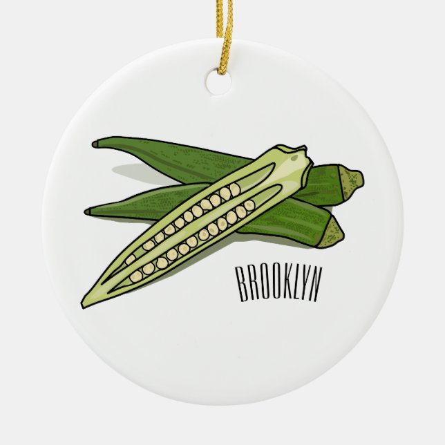 Okra cartoon illustration ceramic ornament (Front)