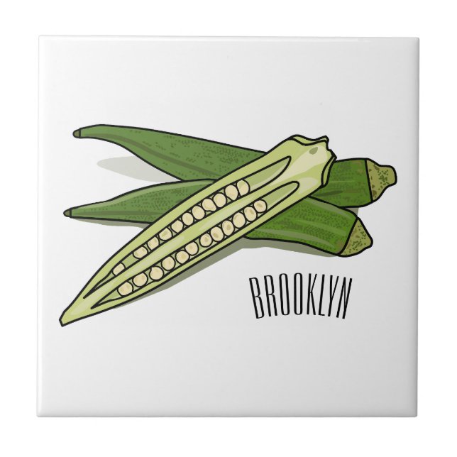 Okra cartoon illustration ceramic tile (Front)