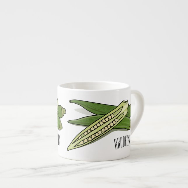 Okra cartoon illustration espresso cup (Front Right)