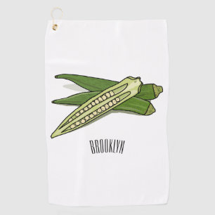 Okra cartoon illustration golf towel