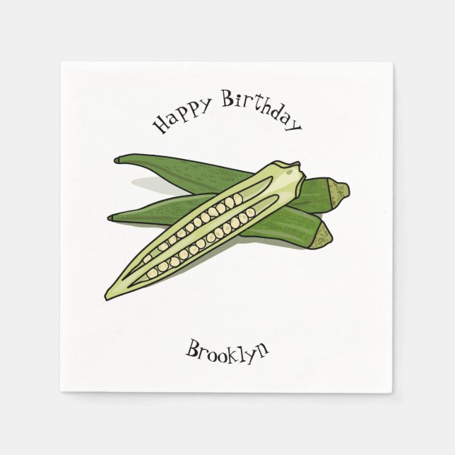 Okra cartoon illustration napkin (Front)