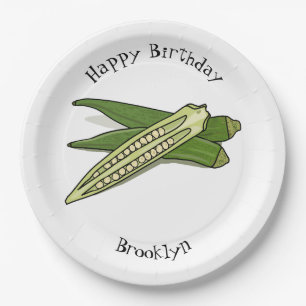 Okra cartoon illustration paper plate
