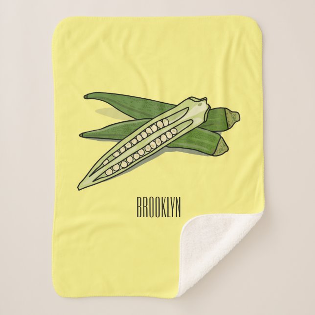 Okra cartoon illustration sherpa blanket (Front)