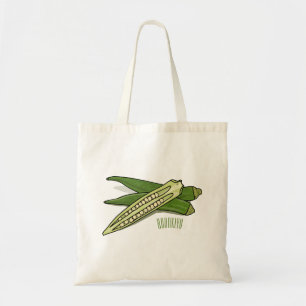 Okra cartoon illustration tote bag