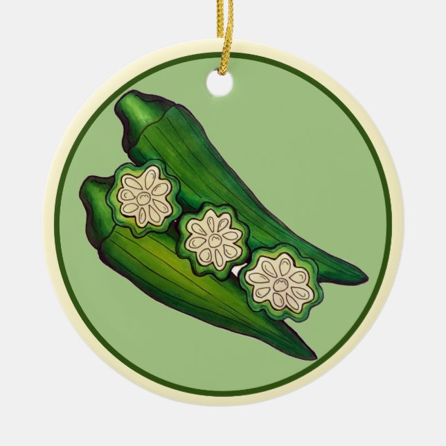 Okra Pods Veggie Vegetable Gumbo Southern Food Ceramic Ornament (Front)