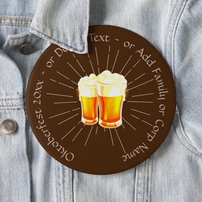 Oktoberfest 20xx Beer Glasses Brown Sunburst 6 Cm Round Badge (In Situ)