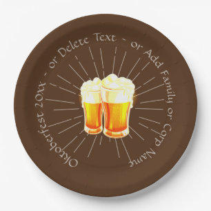 Oktoberfest 20xx Beer Glasses Brown Sunburst 9"  Paper Plate