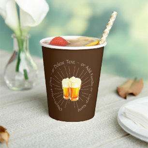 Oktoberfest 20xx Beer Glasses Brown Sunburst Paper Cups
