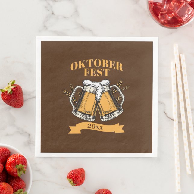 Oktoberfest 20xx Year Steins Brown Beer Party   Napkin (Insitu)