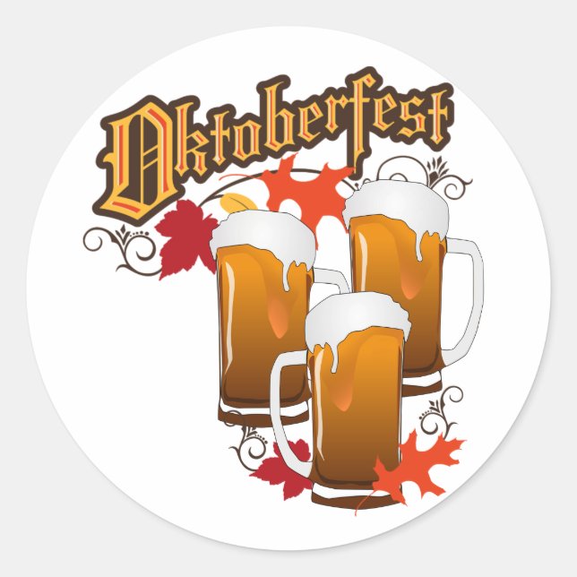 Oktoberfest Autumn Beers Classic Round Sticker (Front)