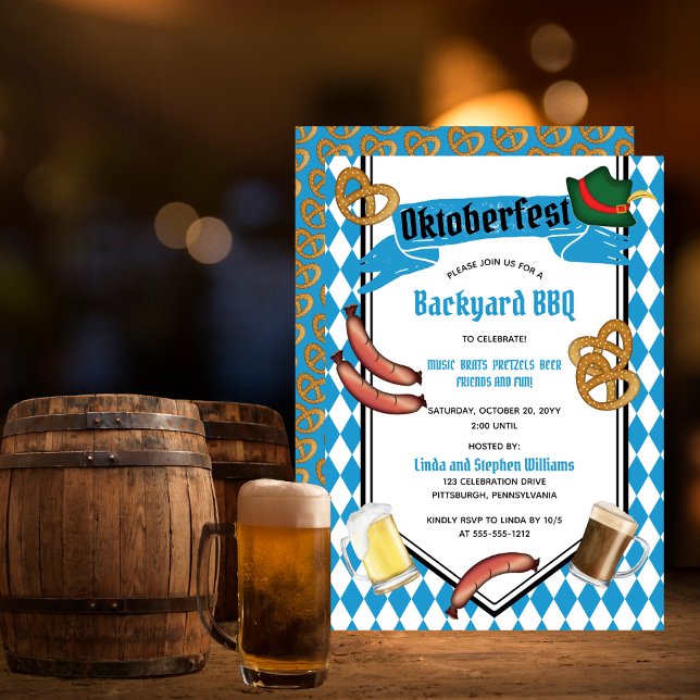 Oktoberfest Bavarian Beer Backyard BBQ Party Invitation (Oktoberfest Bavarian Beer Backyard BBQ Party Invitation)