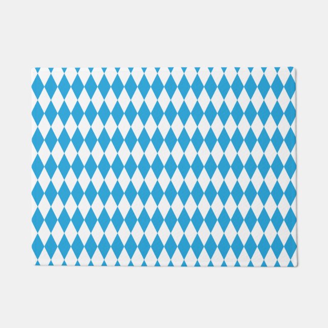 Oktoberfest Bavarian Blue and White Large Diagonal Doormat (Front)
