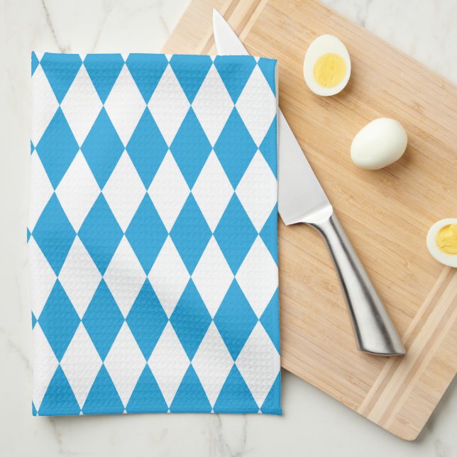 Oktoberfest Bavarian Blue and White Large Diagonal Tea Towel (Quarter Fold)