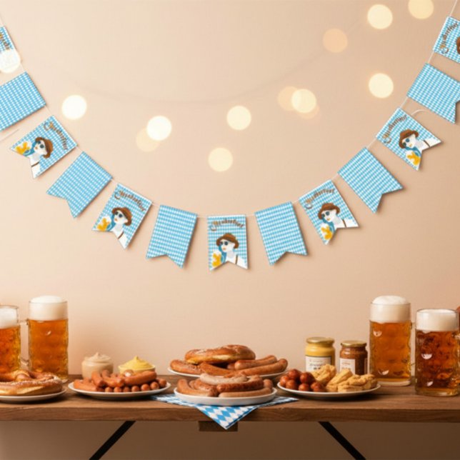 Oktoberfest Bavarian Lady & Blue White Rhombus Bunting (Creator Uploaded)