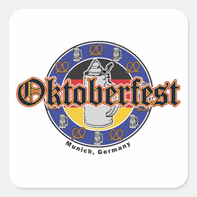 Oktoberfest Beer and Pretzels Square Sticker (Front)