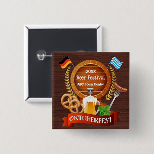 Oktoberfest Beer Barrel 15 Cm Square Badge
