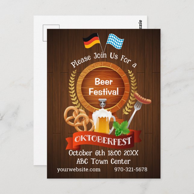 Oktoberfest Beer Barrel Postcard (Front/Back)