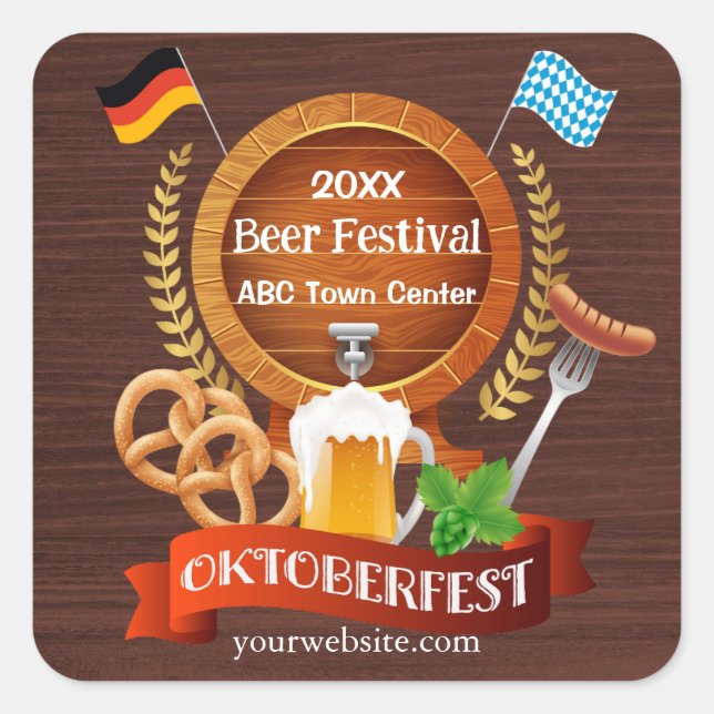 Oktoberfest Beer Barrel Square Sticker (Front)