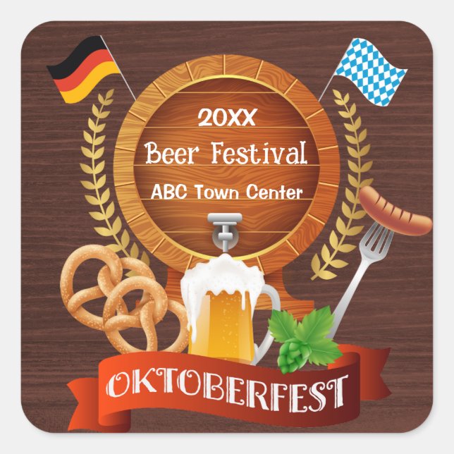 Oktoberfest Beer Barrel Square Sticker (Front)