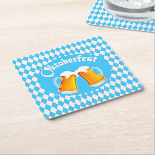 Oktoberfest Beer Bavarian Pattern  Square Paper Coaster
