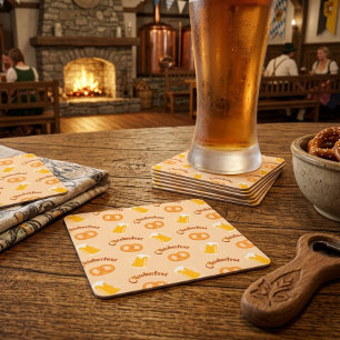 Oktoberfest Beer Bavarian Pattern  Square Paper Coaster