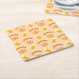 Oktoberfest Beer Bavarian Pattern  Square Paper Coaster