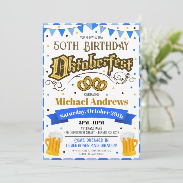 Oktoberfest Beer Birthday Party Invite (Standing Front)