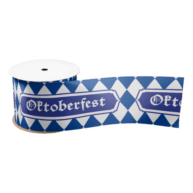 OKTOBERFEST beer festival Bavarian flag blue Satin Ribbon (Spool)
