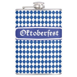OKTOBERFEST beer festival decoration Blue pattern  Hip Flask