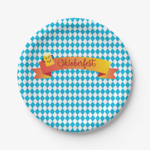 OKTOBERFEST beer festival decoration blue pattern Paper Plate