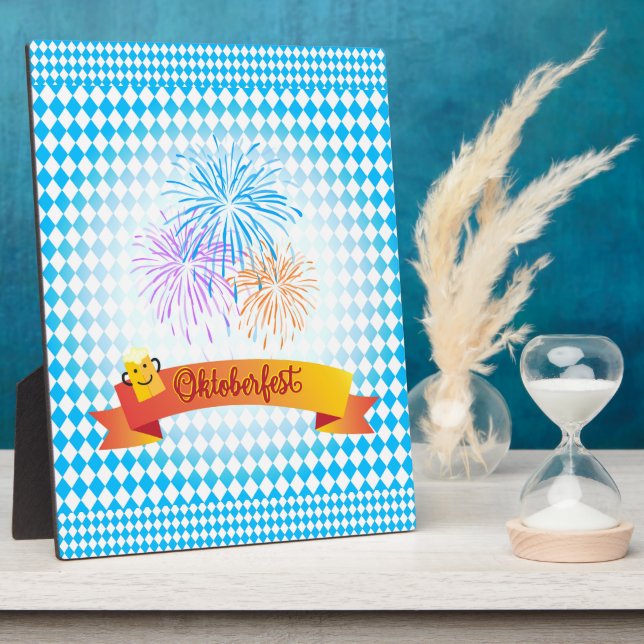 OKTOBERFEST beer festival decoration Blue pattern Plaque (Side)