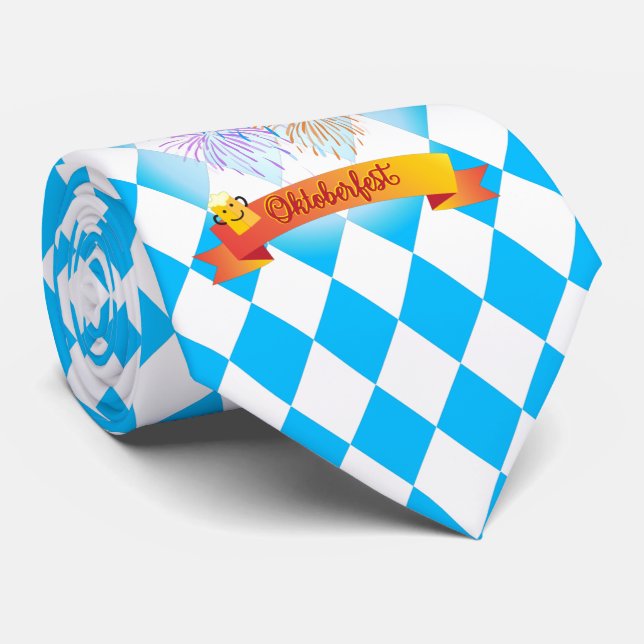 OKTOBERFEST beer festival decoration Blue pattern Tie (Rolled)