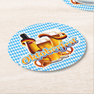 Oktoberfest Beer Festival German Bavarian Colours  Round Paper Coaster